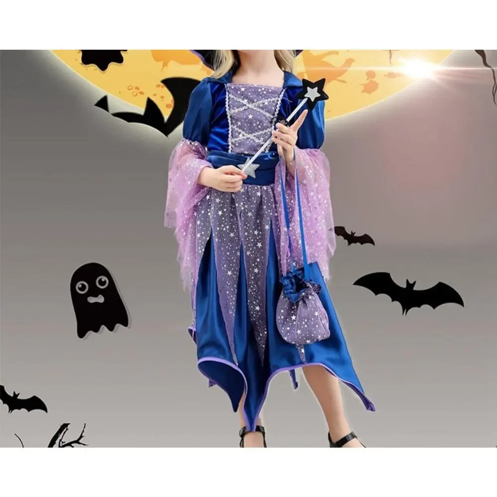 Girl‎ Party Dress Witch Star Large Costume Festival For Girls With Hat Sz L